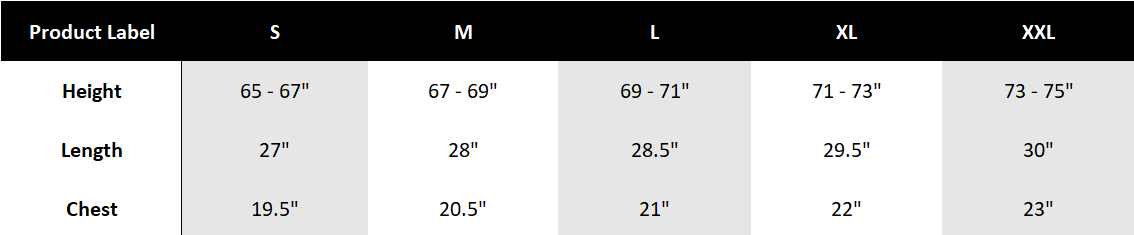 Women's Size Chart in Inches