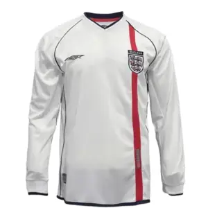 2002 England Long Sleeve Home Retro Jersey Front